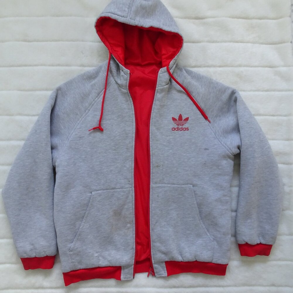 Adidas Men's Jacket Medium Red Vintage Reversible Trefoil Windbreaker Sweatshirt - Picture 7 of 10